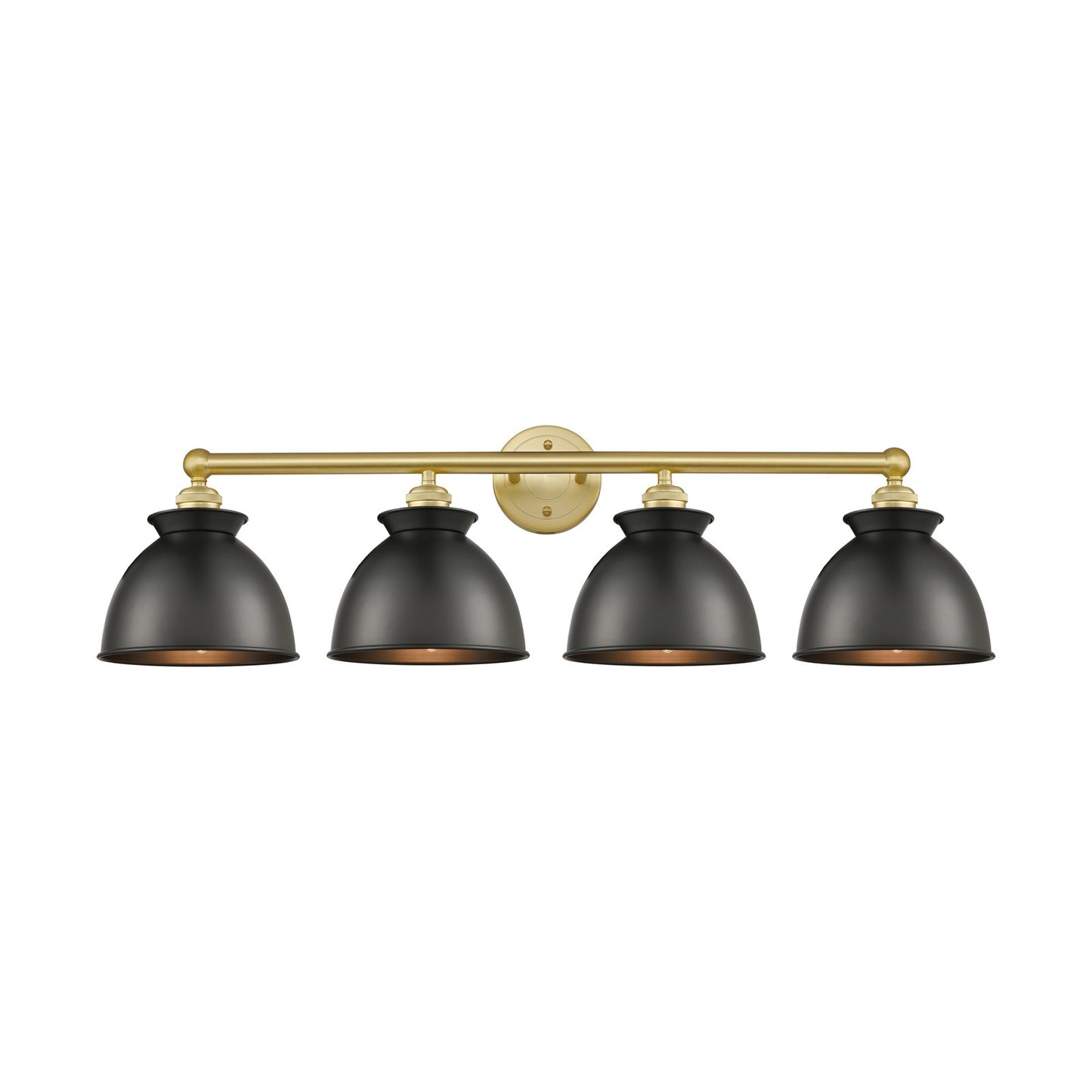 Innovations Adirondack 35in 4-Light Bath Vanity Light | Industrial Farmhouse Satin Gold Steel and Matte Black Metal Shade | Model 616-4W-SG-M14-BK