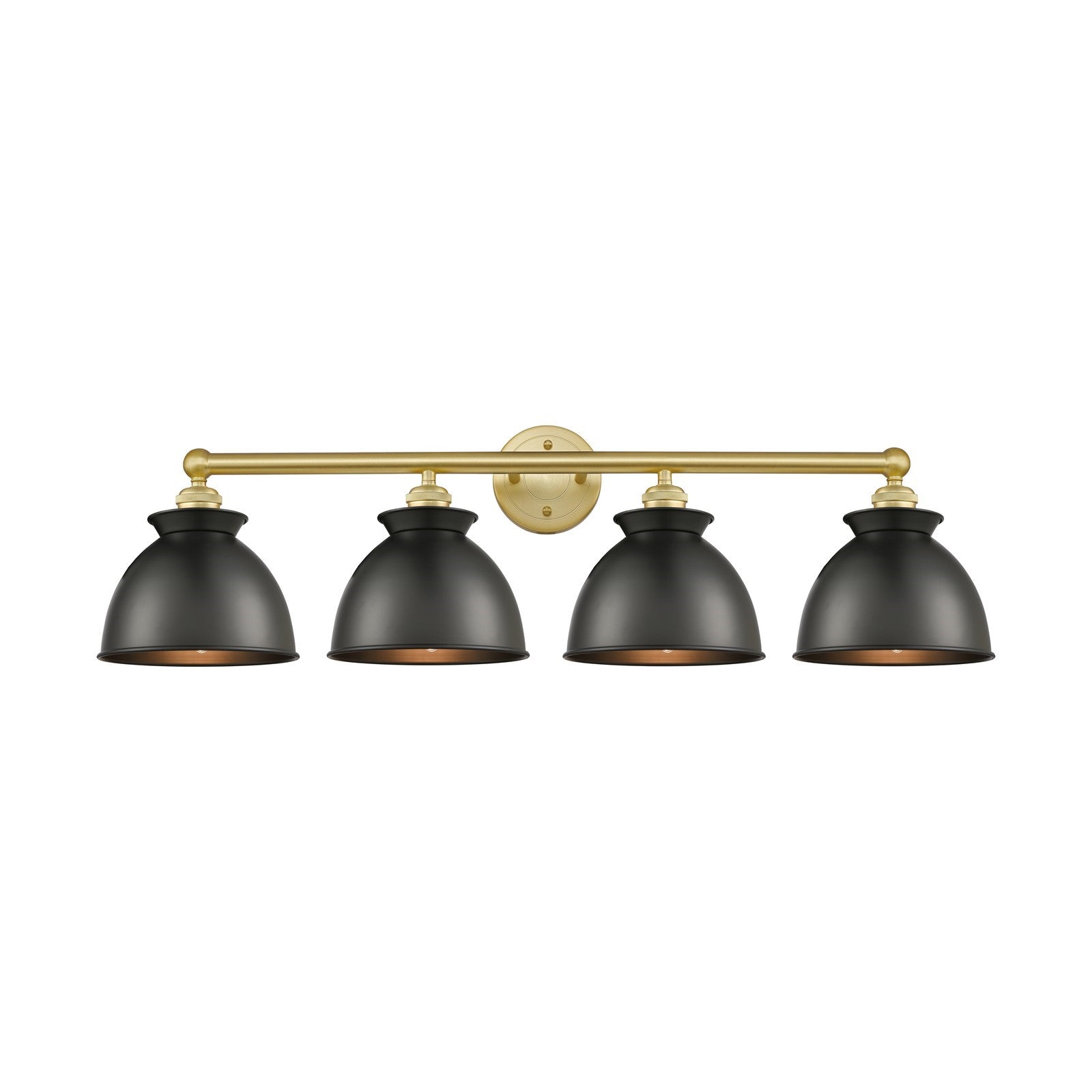 Innovations Adirondack 35in 4-Light Bath Vanity Light | Industrial Farmhouse Satin Gold Steel and Matte Black Metal Shade | Model 616-4W-SG-M14-BK