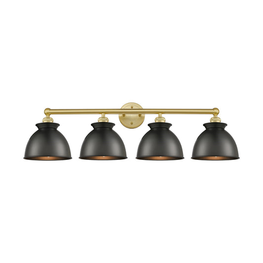 Innovations Adirondack 35in 4-Light Bath Vanity Light | Industrial Farmhouse Satin Gold Steel and Matte Black Metal Shade | Model 616-4W-SG-M14-BK