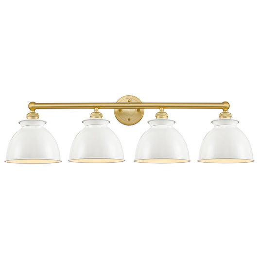 Innovations Adirondack 35in 4-Light Bath Vanity Light | Industrial Farmhouse Satin Gold Steel and Cast Brass with Glossy White | Model 616-4W-SG-M14-W