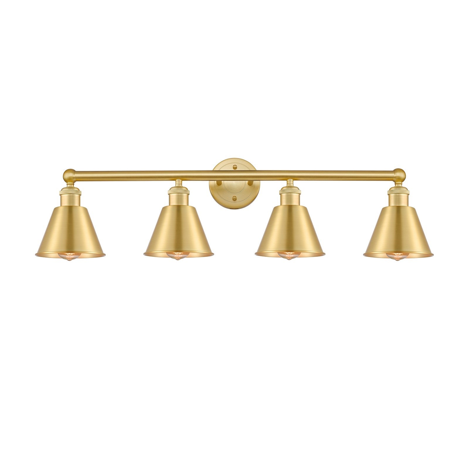 Innovations Smithfield 33.5in 4-Light Bath Vanity Light | Industrial Farmhouse Satin Gold Steel and Cast Brass with Satin Gold | Model 616-4W-SG-M8-SG