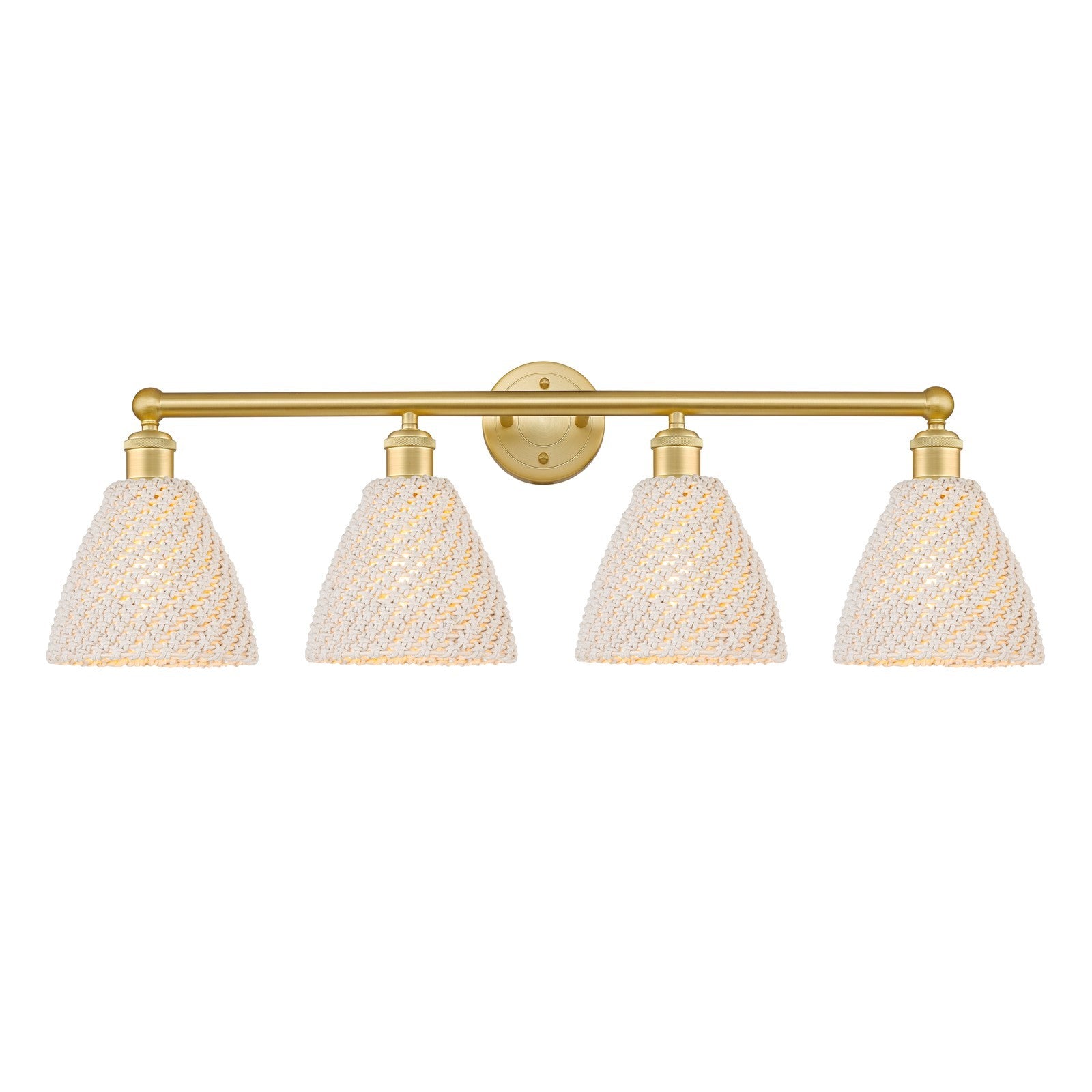 Innovations Bristol Natural 35in 4-Light Bath Vanity Light | Industrial Satin Gold Steel and Cast Brass with Natural Fiber | Model 616-4W-SG-NBD-75-NAT