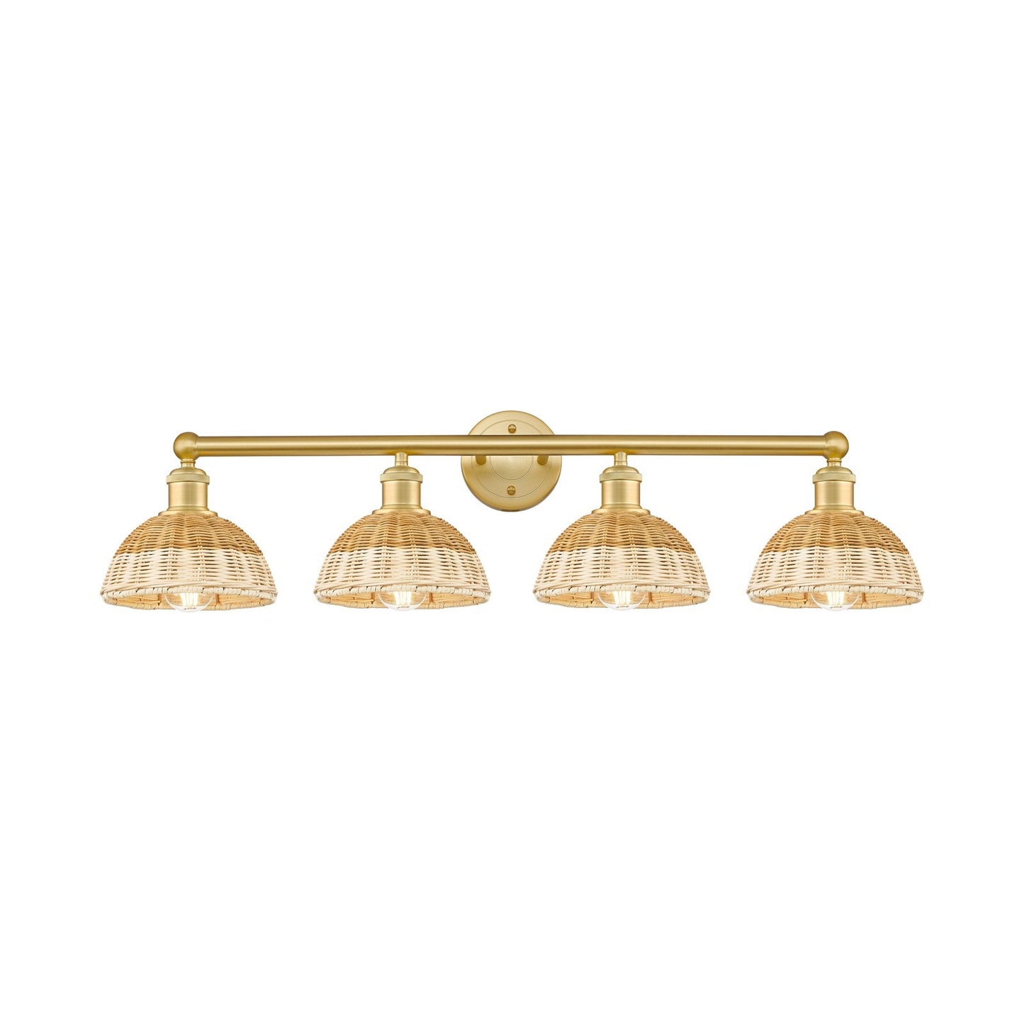 Innovations Bristol Natural II 35in 4-Light Bath Vanity Light | Industrial Satin Gold Steel and Cast Brass with Natural | Model 616-4W-SG-NBD2-75-NAT