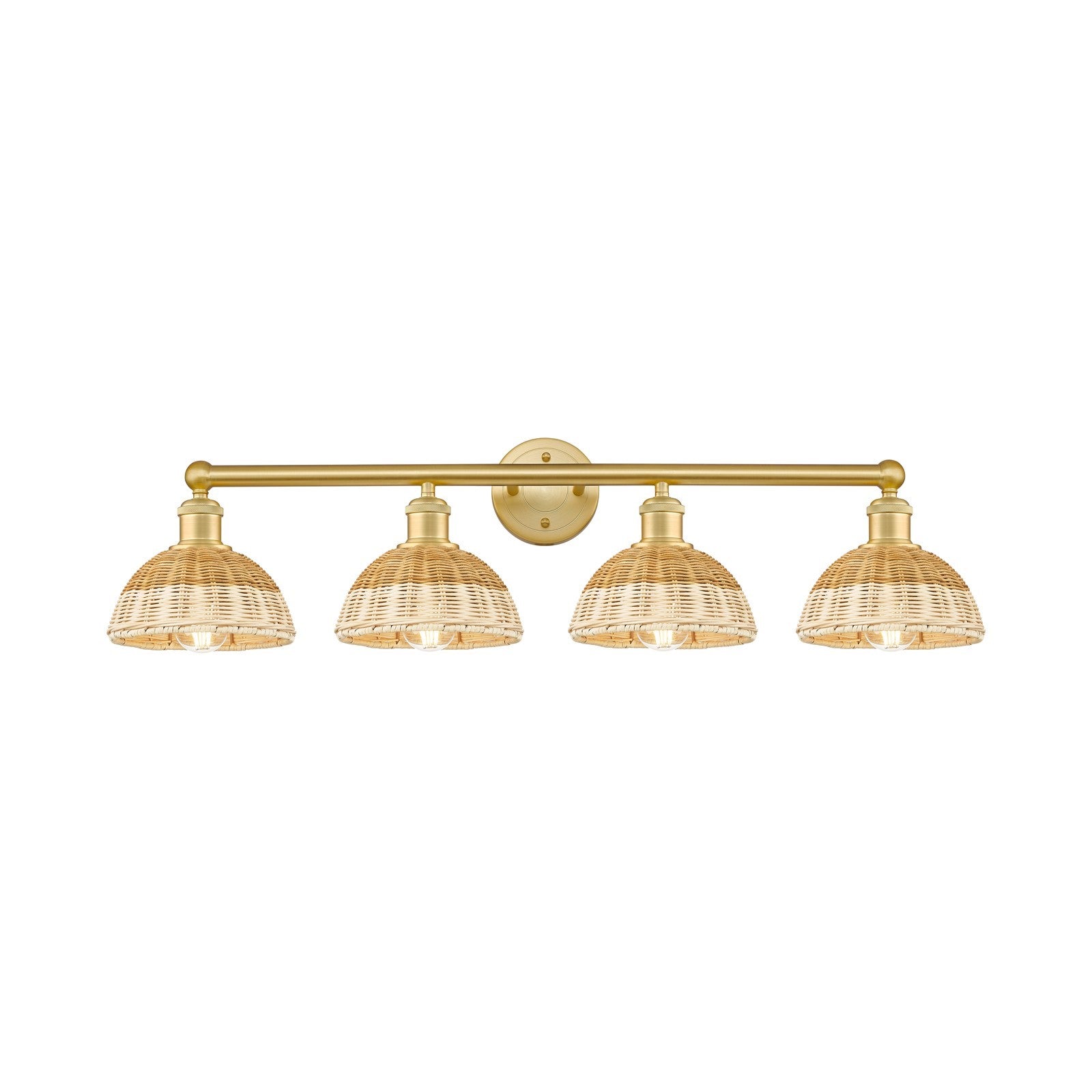 Innovations Bristol Natural II 35in 4-Light Bath Vanity Light | Industrial Satin Gold Steel and Cast Brass with Natural | Model 616-4W-SG-NBD2-75-NAT