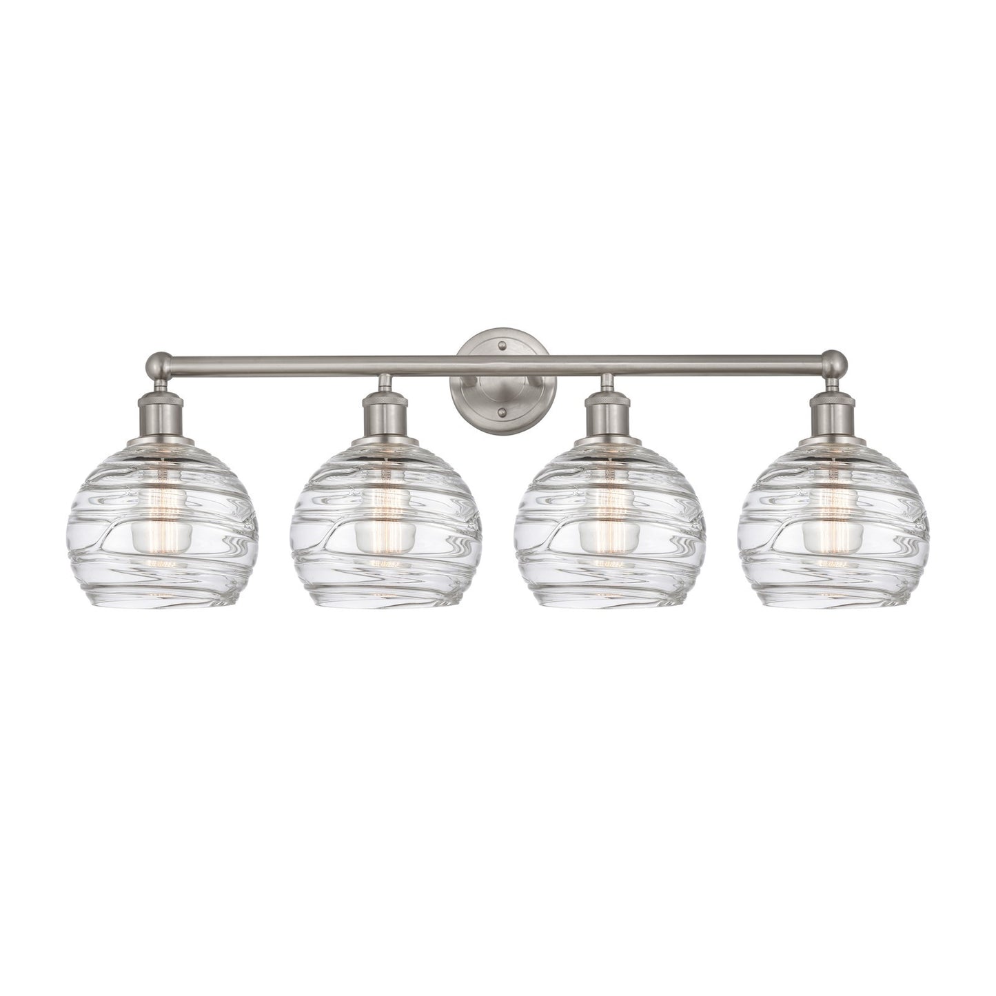 Innovations Athens Deco Swirl 35in 4-Light Bath Vanity Light | Industrial Brushed Satin Nickel and Clear Deco Swirl Glass | Model 616-4W-SN-G1213-8CL