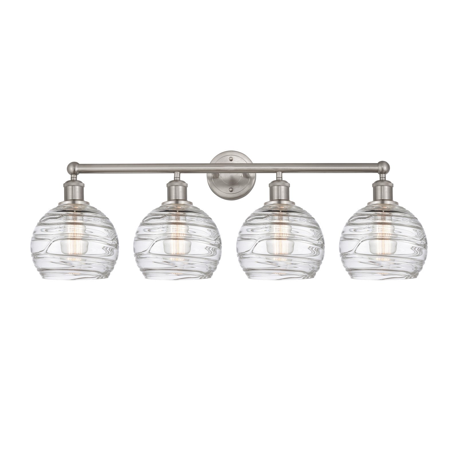 Innovations Athens Deco Swirl 35in 4-Light Bath Vanity Light | Industrial Brushed Satin Nickel and Clear Deco Swirl Glass | Model 616-4W-SN-G1213-8CL