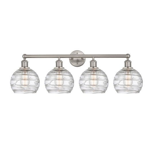 Innovations Athens Deco Swirl 35in 4-Light Bath Vanity Light | Industrial Brushed Satin Nickel and Clear Deco Swirl Glass | Model 616-4W-SN-G1213-8CL