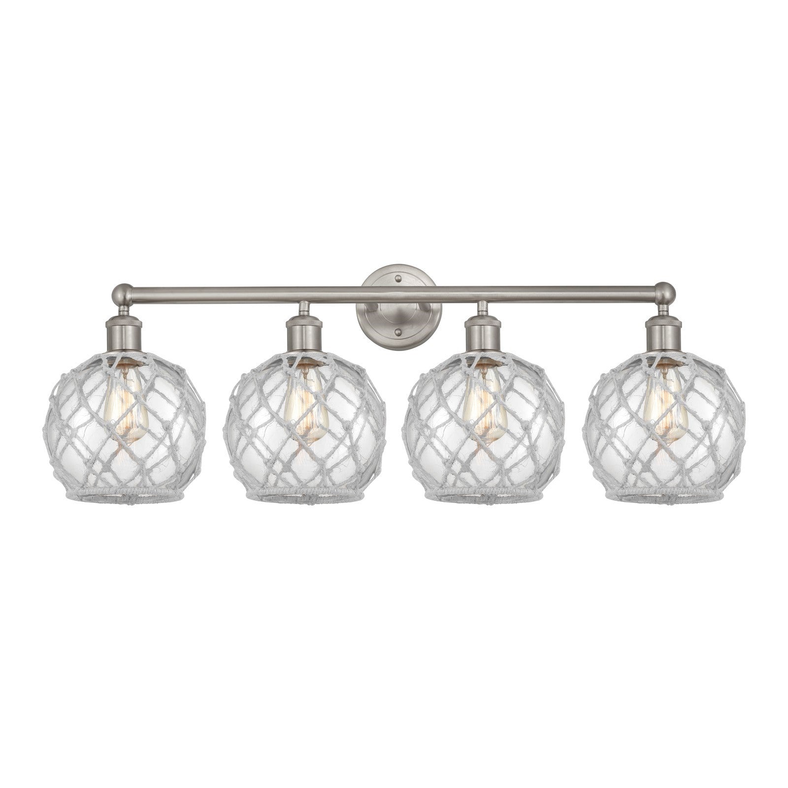 Innovations Farmhouse Rope 35in 4-Light Bath Vanity Light | Industrial Brushed Satin Nickel and Clear Glass with White Rope | Model 616-4W-SN-G122-8RW