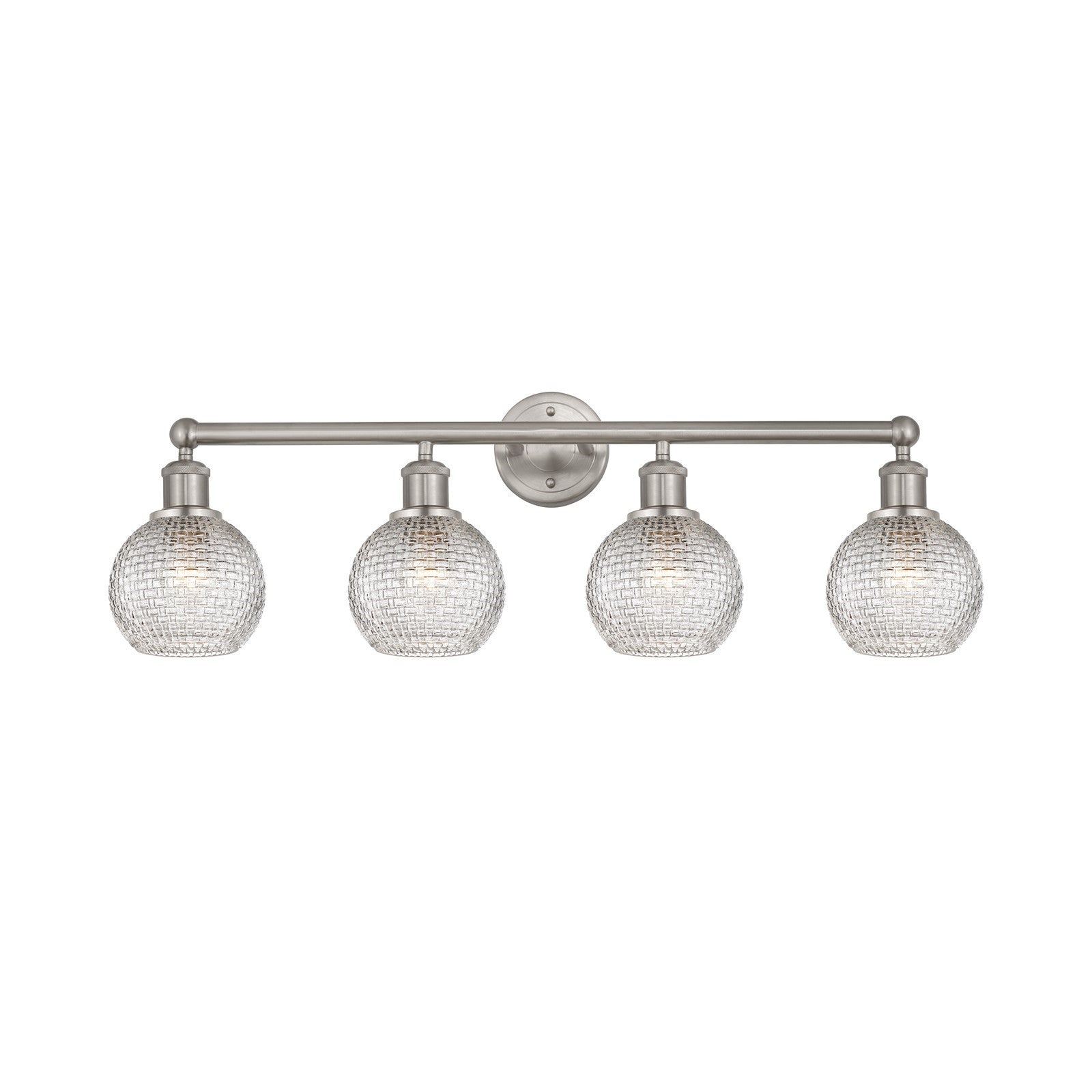 Innovations Athens 33in 4-Light Bath Vanity | Modern Farmhouse Brushed Satin Nickel and Clear Basket Weave Glass | Bathroom | Model 616-4W-SN-G122C-6CL