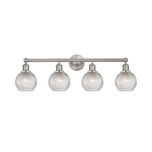 Innovations Athens 33in 4-Light Bath Vanity | Modern Farmhouse Brushed Satin Nickel and Clear Basket Weave Glass | Bathroom | Model 616-4W-SN-G122C-6CL