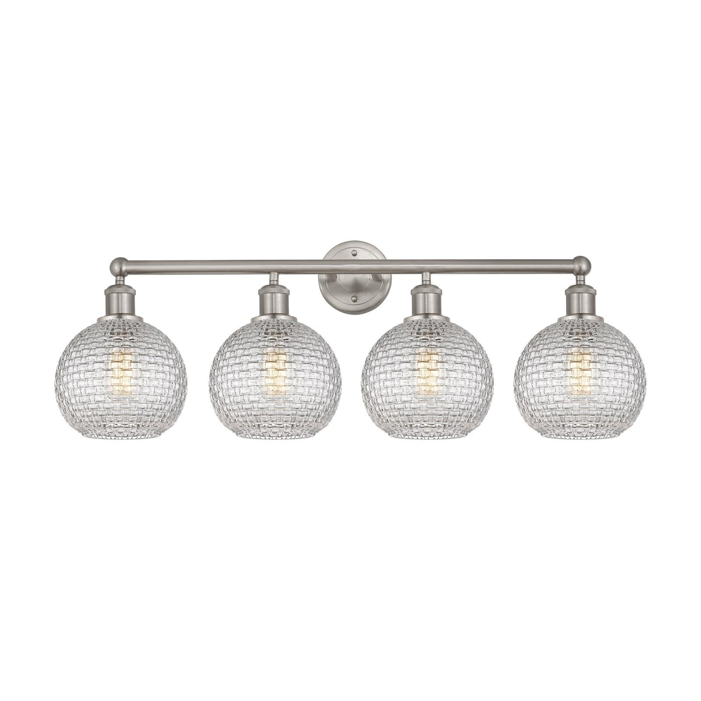 Innovations Athens 35in 4-Light Bath Vanity Light | Modern Farmhouse Satin Nickel and Clear Basket Weave Glass | Bathroom | Model 616-4W-SN-G122C-8CL
