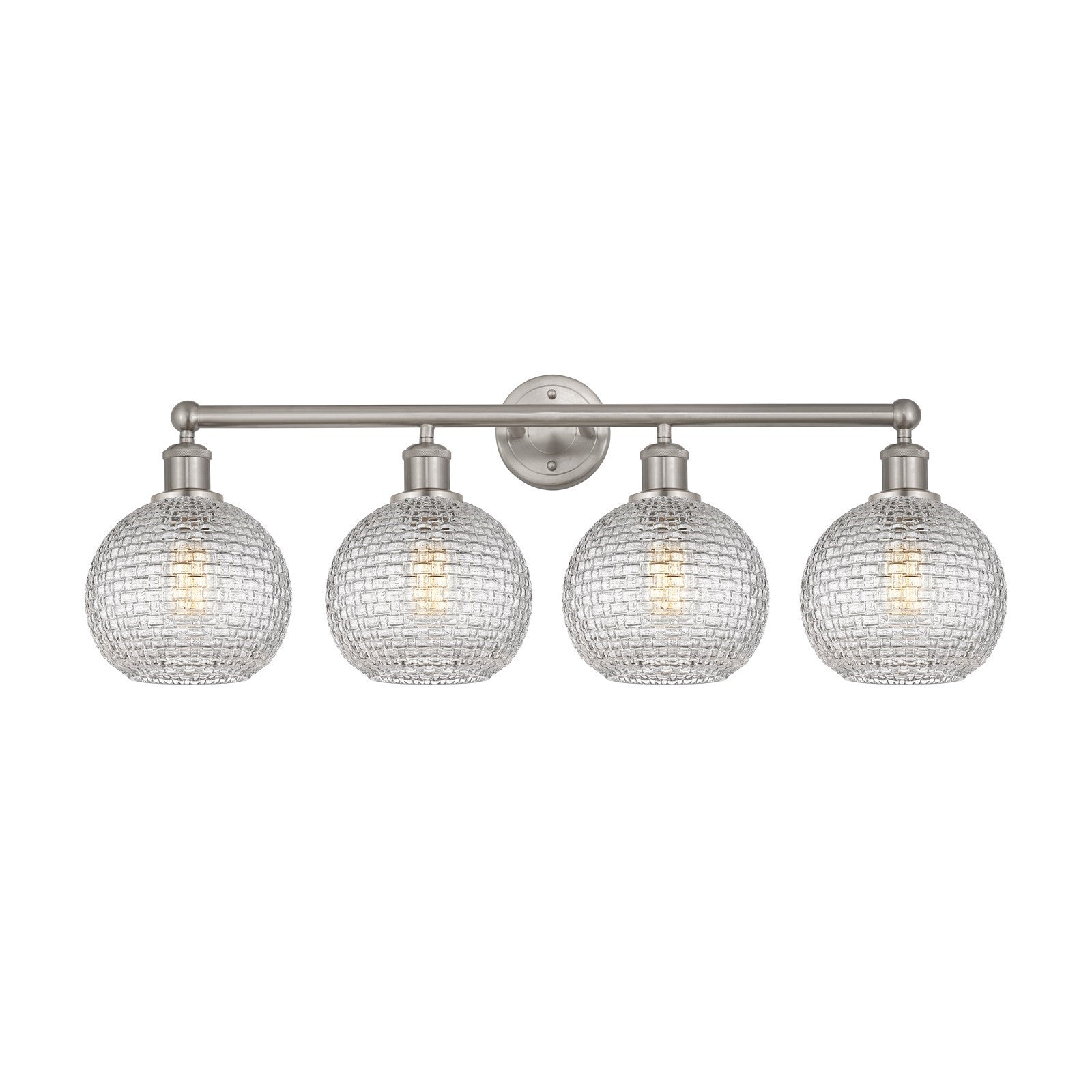 Innovations Athens 35in 4-Light Bath Vanity Light | Modern Farmhouse Satin Nickel and Clear Basket Weave Glass | Bathroom | Model 616-4W-SN-G122C-8CL