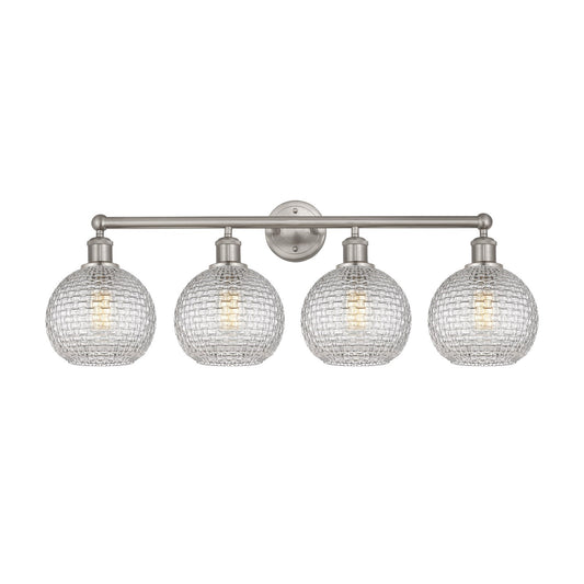 Innovations Athens 35in 4-Light Bath Vanity Light | Modern Farmhouse Satin Nickel and Clear Basket Weave Glass | Bathroom | Model 616-4W-SN-G122C-8CL