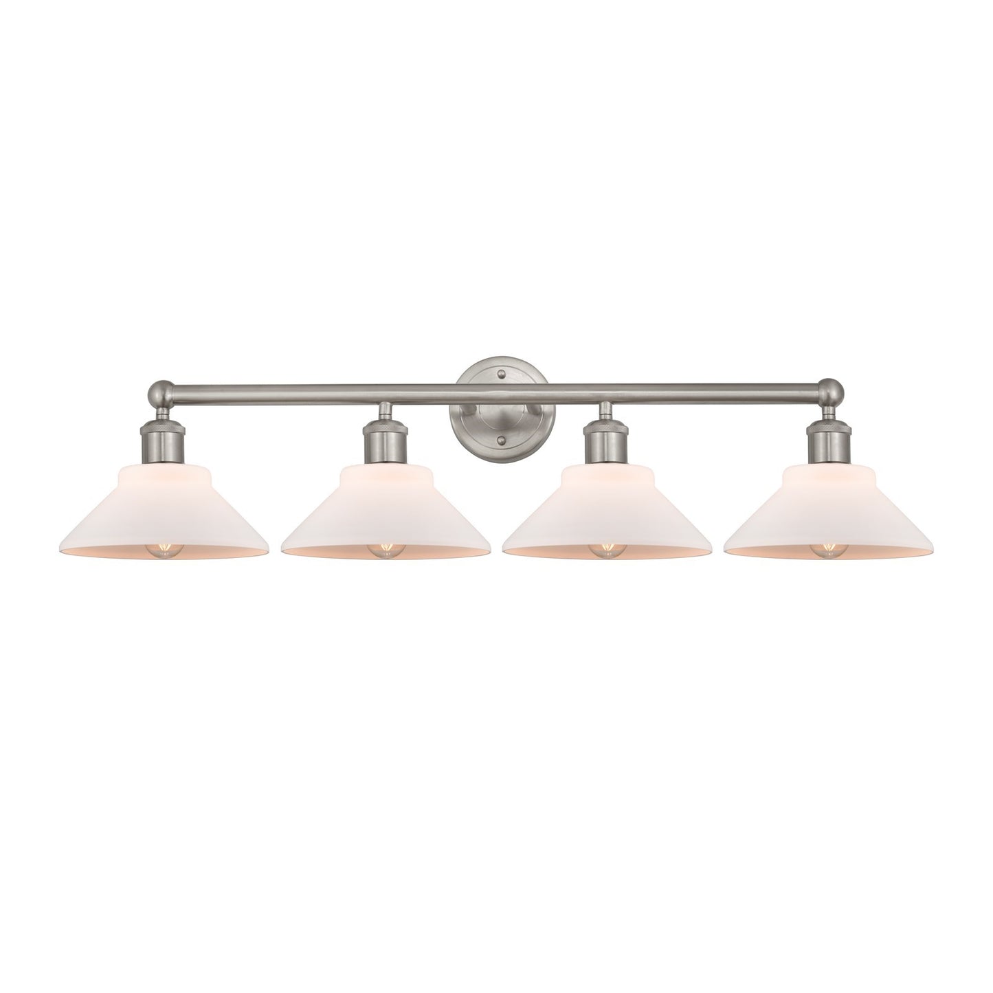 Innovations Orwell 35in 4-Light Bath Vanity Light | Industrial Brushed Satin Nickel and Matte White Glass | Bathroom Vanity | 35.38 | Model 616-4W-SN-G131
