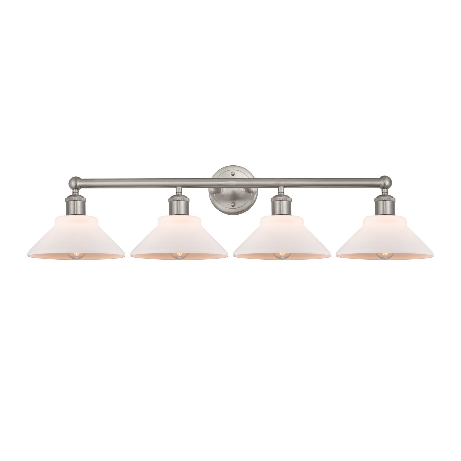 Innovations Orwell 35in 4-Light Bath Vanity Light | Industrial Brushed Satin Nickel and Matte White Glass | Bathroom Vanity | 35.38 | Model 616-4W-SN-G131