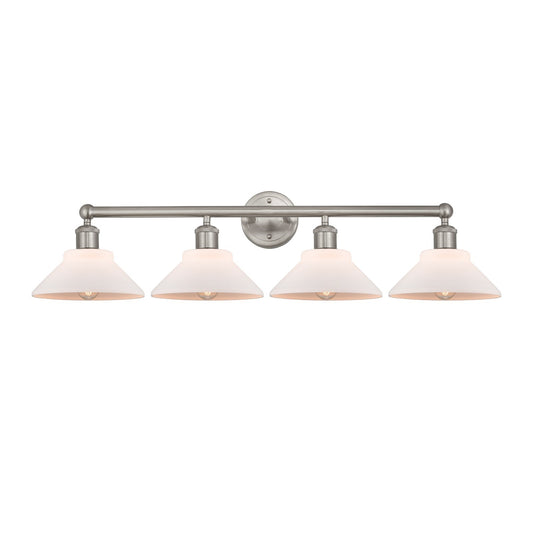 Innovations Orwell 35in 4-Light Bath Vanity Light | Industrial Brushed Satin Nickel and Matte White Glass | Bathroom Vanity | 35.38 | Model 616-4W-SN-G131