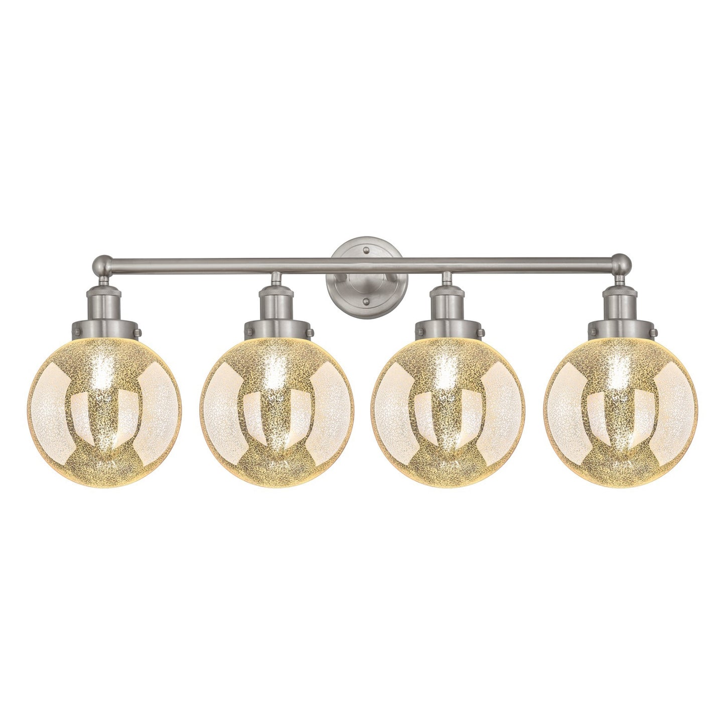 Innovations Beacon 35in 4-Light Bath Vanity | Industrial Brushed Satin Nickel Steel and Mercury Ribbed Glass | Bathroom Vanity & | Model 616-4W-SN-G208-8