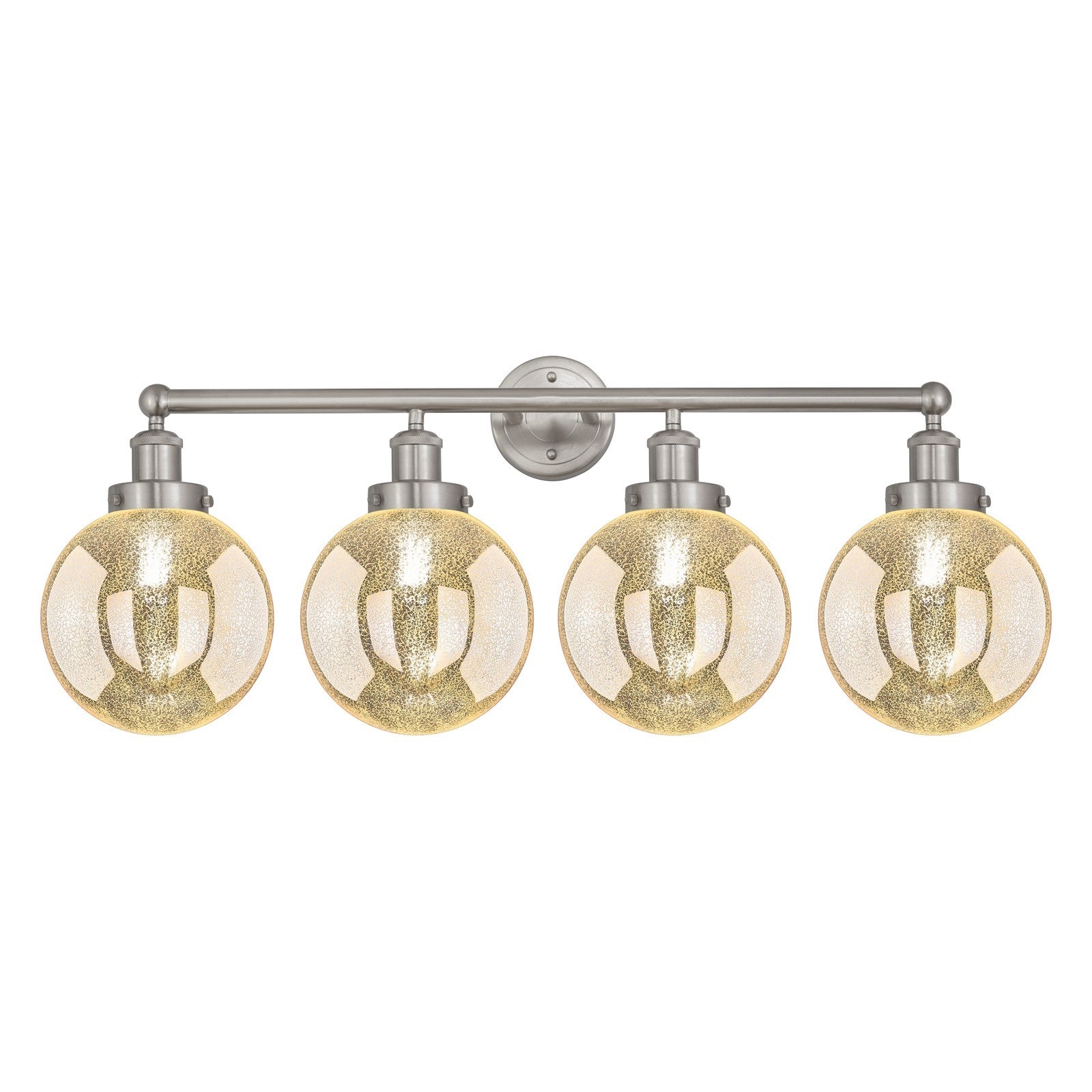 Innovations Beacon 35in 4-Light Bath Vanity | Industrial Brushed Satin Nickel Steel and Mercury Ribbed Glass | Bathroom Vanity & | Model 616-4W-SN-G208-8