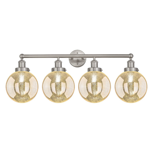 Innovations Beacon 35in 4-Light Bath Vanity | Industrial Brushed Satin Nickel Steel and Mercury Ribbed Glass | Bathroom Vanity & | Model 616-4W-SN-G208-8