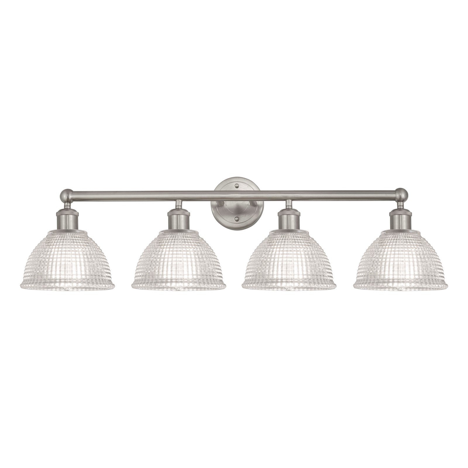 Innovations Arietta 35in 4-Light Bath Vanity Light | Industrial Brushed Satin Nickel Steel and Clear Glass | Bathroom Vanity & | Model 616-4W-SN-G422