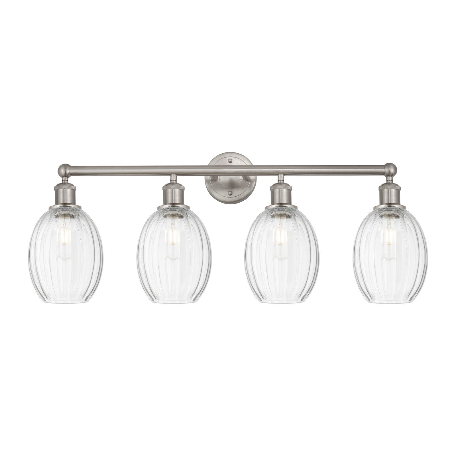 Innovations Preston Bulb 33in 4-Light Bath Vanity Light | Industrial Brushed Satin Nickel and Clear Glass | Bathroom & Powder | Model 616-4W-SN-G459-6CL