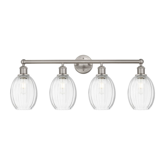 Innovations Preston Bulb 33in 4-Light Bath Vanity Light | Industrial Brushed Satin Nickel and Clear Glass | Bathroom & Powder | Model 616-4W-SN-G459-6CL