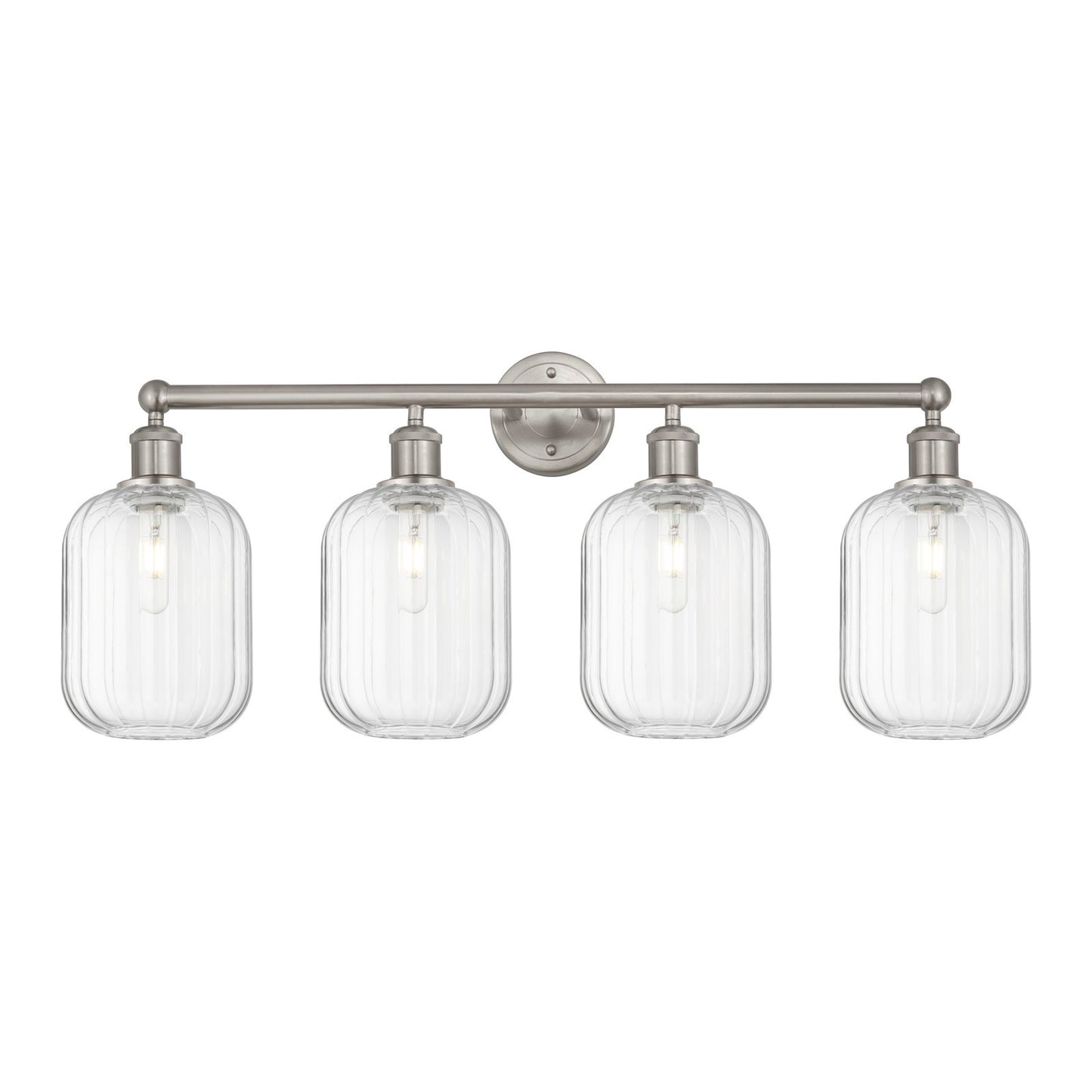 Innovations Preston Cylinder 34in 4-Light Bath Vanity Light | Industrial Brushed Satin Nickel and Clear Glass | Bathroom Vanity | Model 616-4W-SN-G460-7CL