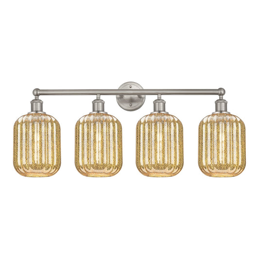 Innovations Preston Cylinder 34in 4-Light Bath Vanity Light | Industrial Brushed Satin Nickel and Mercury Glass | Bathroom | Model 616-4W-SN-G460-7ME