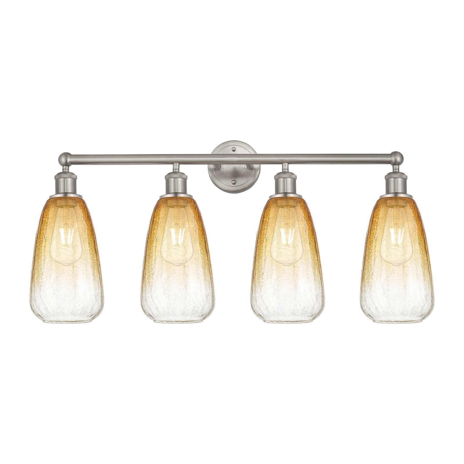 Innovations Brookhaven Almond 33in 4-Light Bath Vanity Light | Industrial Brushed Satin Nickel and Amber Glass | Damp-Rated | Model 616-4W-SN-G480-6AM
