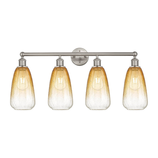 Innovations Brookhaven Almond 33in 4-Light Bath Vanity Light | Industrial Brushed Satin Nickel and Amber Glass | Damp-Rated | Model 616-4W-SN-G480-6AM