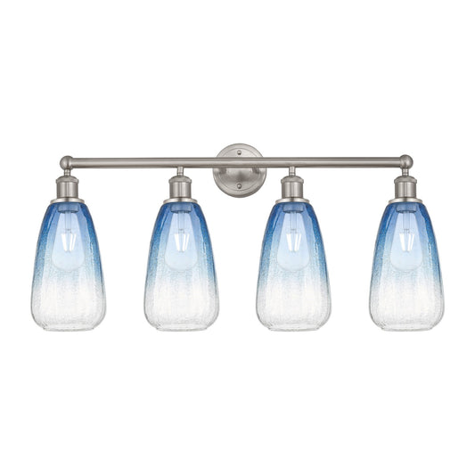 Innovations Brookhaven Almond 33in 4-Light Bath Vanity Light | Industrial Brushed Satin Nickel and Sapphire Blue Glass | Model 616-4W-SN-G480-6SB