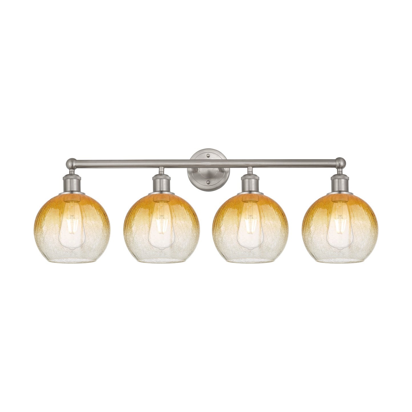 Innovations Brookhaven Globe 35in 4-Light Bath Vanity Light | Industrial Brushed Satin Nickel and Amber Glass | Bathroom Vanity | Model 616-4W-SN-G483-8AM
