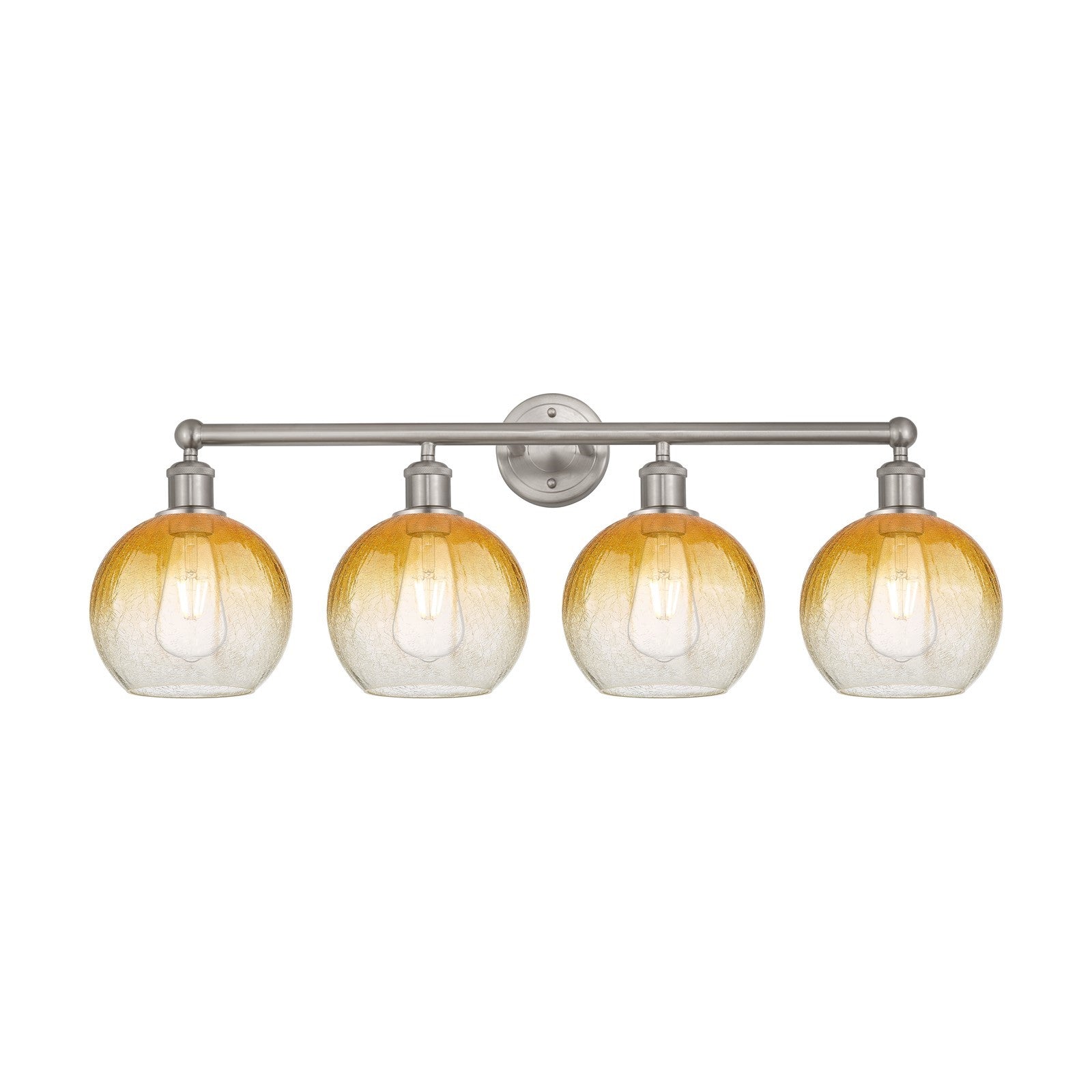 Innovations Brookhaven Globe 35in 4-Light Bath Vanity Light | Industrial Brushed Satin Nickel and Amber Glass | Bathroom Vanity | Model 616-4W-SN-G483-8AM