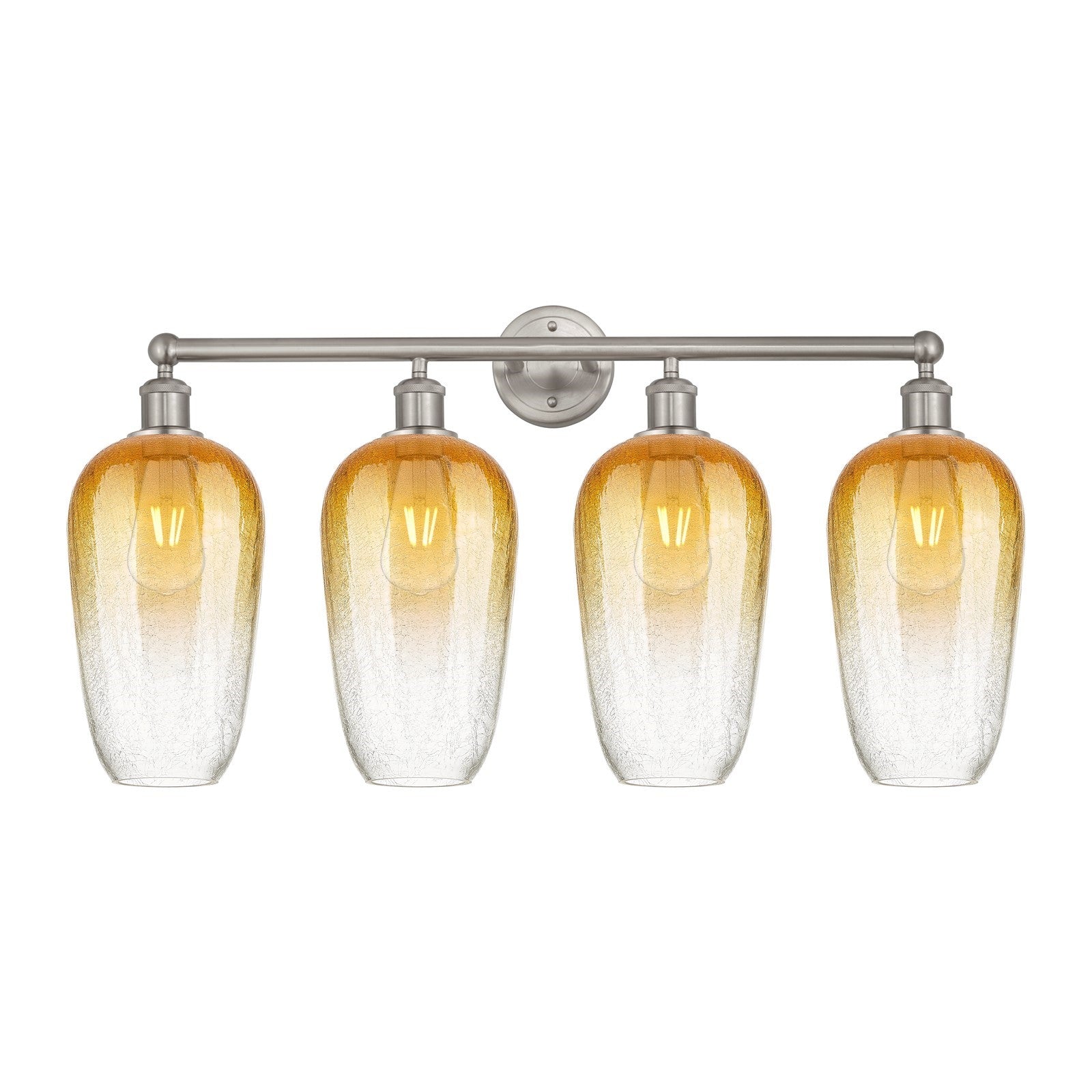 Innovations Brookhaven Flute 34in 4-Light Bath Vanity Light | Industrial Brushed Satin Nickel and Amber Glass | Bathroom Vanity | Model 616-4W-SN-G484-7AM
