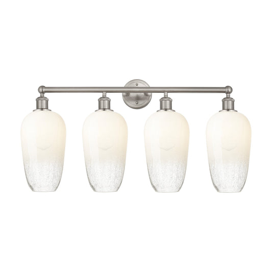 Innovations Brookhaven Flute 34in 4-Light Bath Vanity Light | Industrial Brushed Satin Nickel Steel and Opal Glass | Bathroom | Model 616-4W-SN-G484-7OP