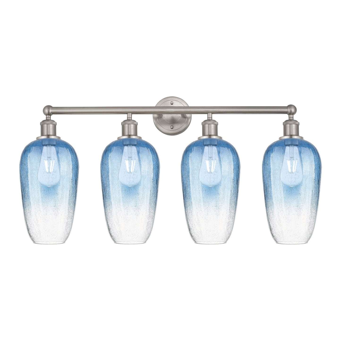 Innovations Brookhaven Flute 34in 4-Light Bath Vanity Light | Industrial Brushed Satin Nickel and Sapphire Blue Glass | Model 616-4W-SN-G484-7SB