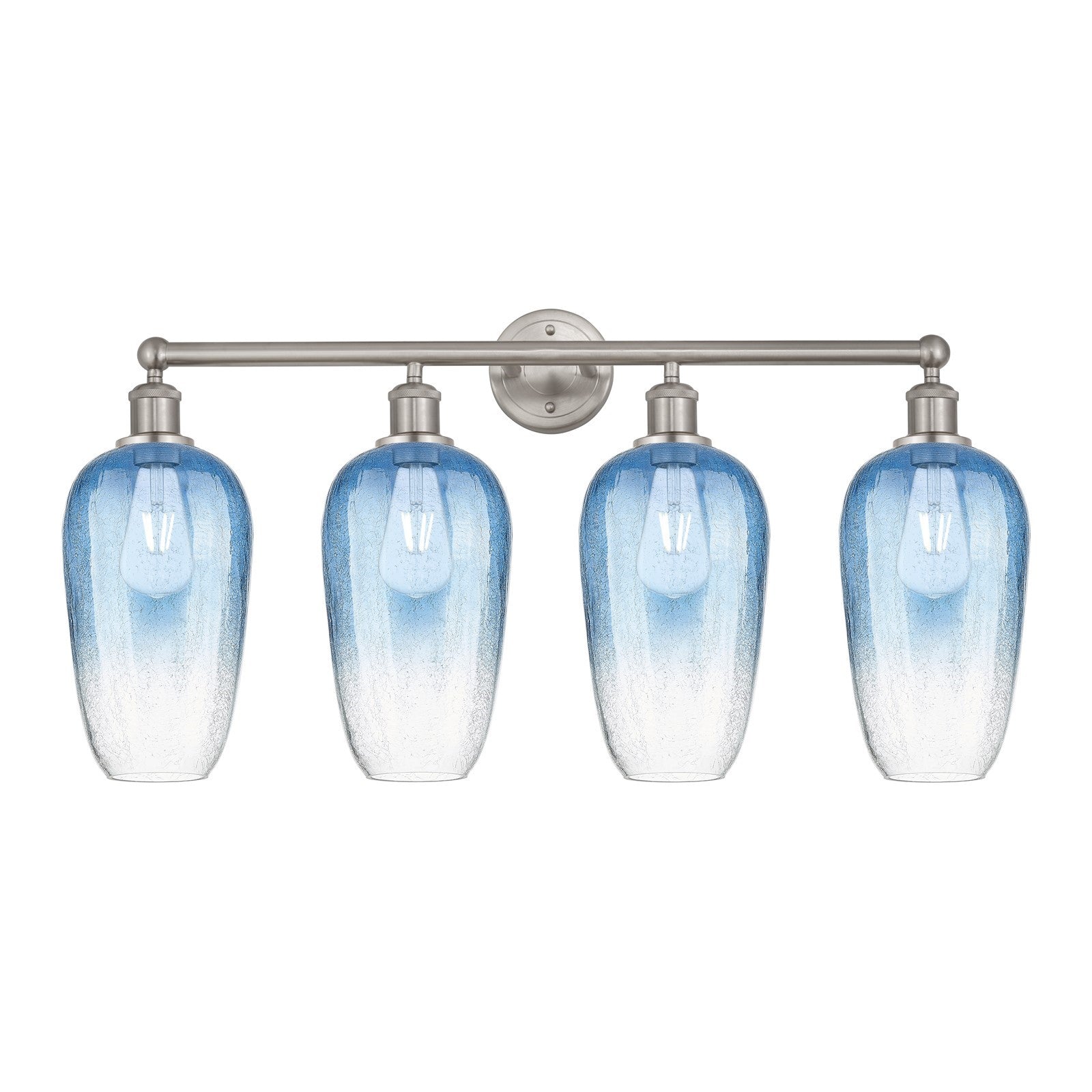 Innovations Brookhaven Flute 34in 4-Light Bath Vanity Light | Industrial Brushed Satin Nickel and Sapphire Blue Glass | Model 616-4W-SN-G484-7SB