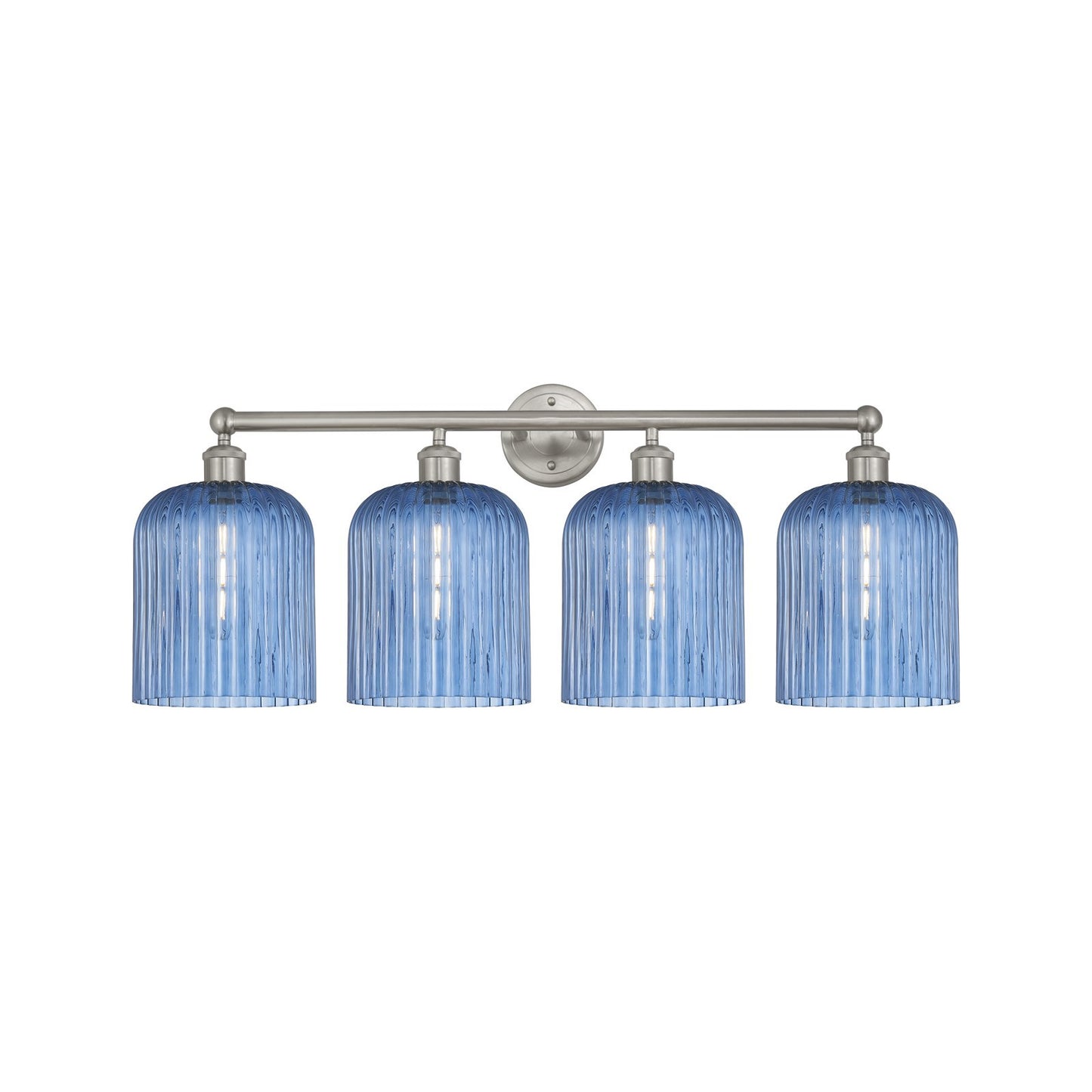 Innovations Bridal Veil 32in 4-Light Bath Vanity Light | Art Nouveau Brushed Satin Nickel and Princess Blue Ribbed Glass | Model 616-4W-SN-G559-8BL