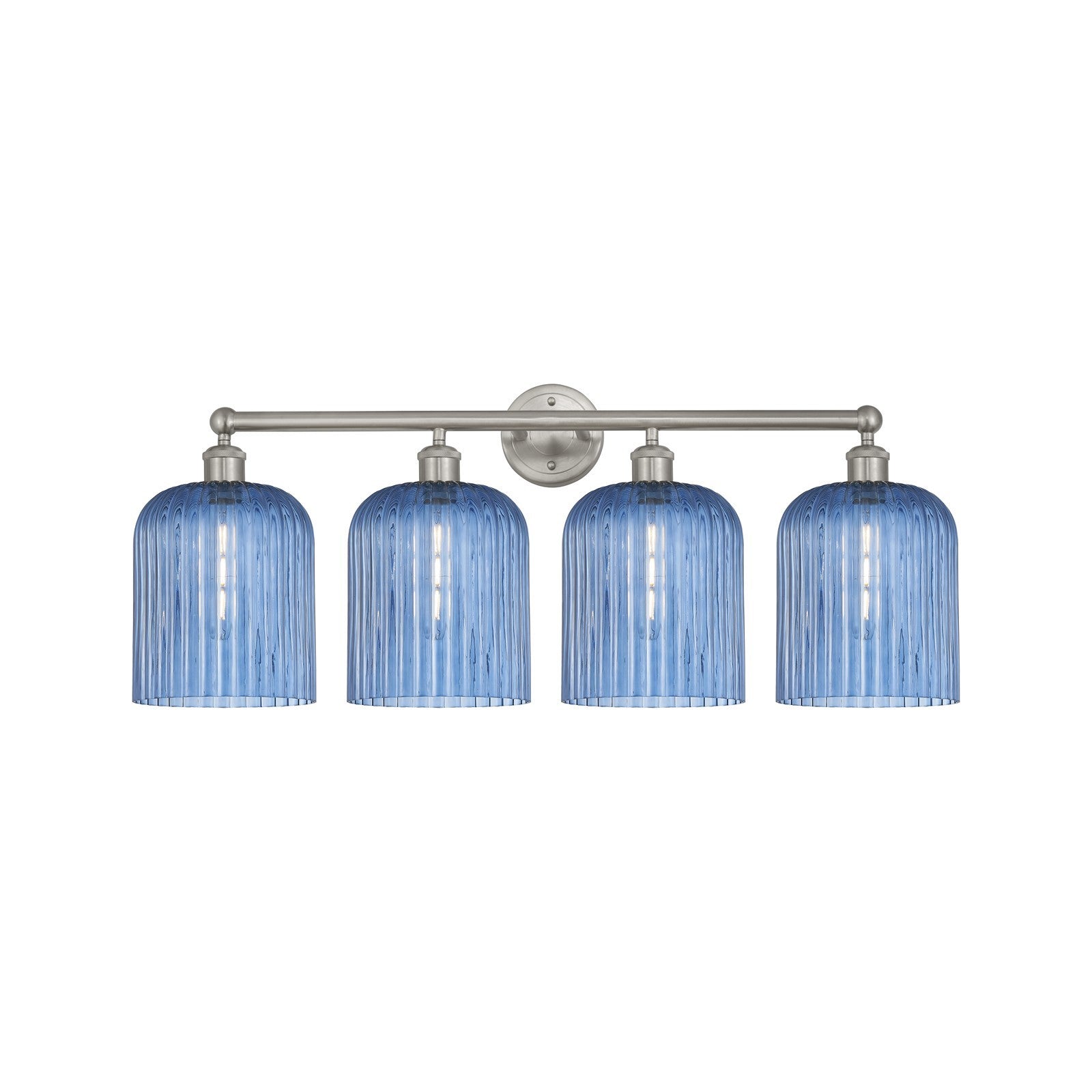 Innovations Bridal Veil 32in 4-Light Bath Vanity Light | Art Nouveau Brushed Satin Nickel and Princess Blue Ribbed Glass | Model 616-4W-SN-G559-8BL