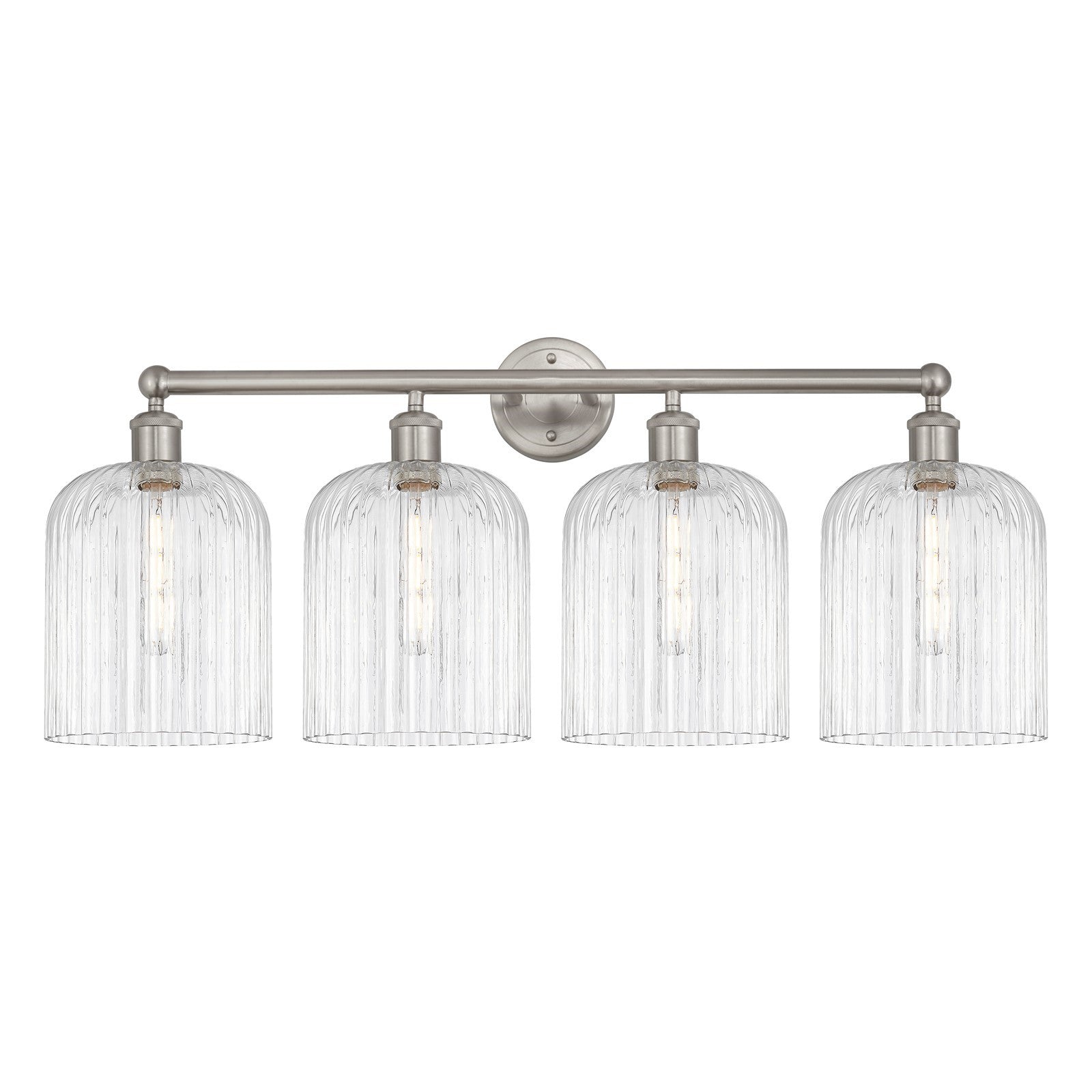 Innovations Bridal Veil 32in 4-Light Bath Vanity Light | Art Nouveau Brushed Satin Nickel Steel and Clear Ribbed Glass | Model 616-4W-SN-G559-8CL