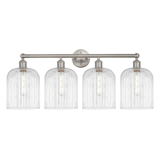 Innovations Bridal Veil 32in 4-Light Bath Vanity Light | Art Nouveau Brushed Satin Nickel Steel and Clear Ribbed Glass | Model 616-4W-SN-G559-8CL