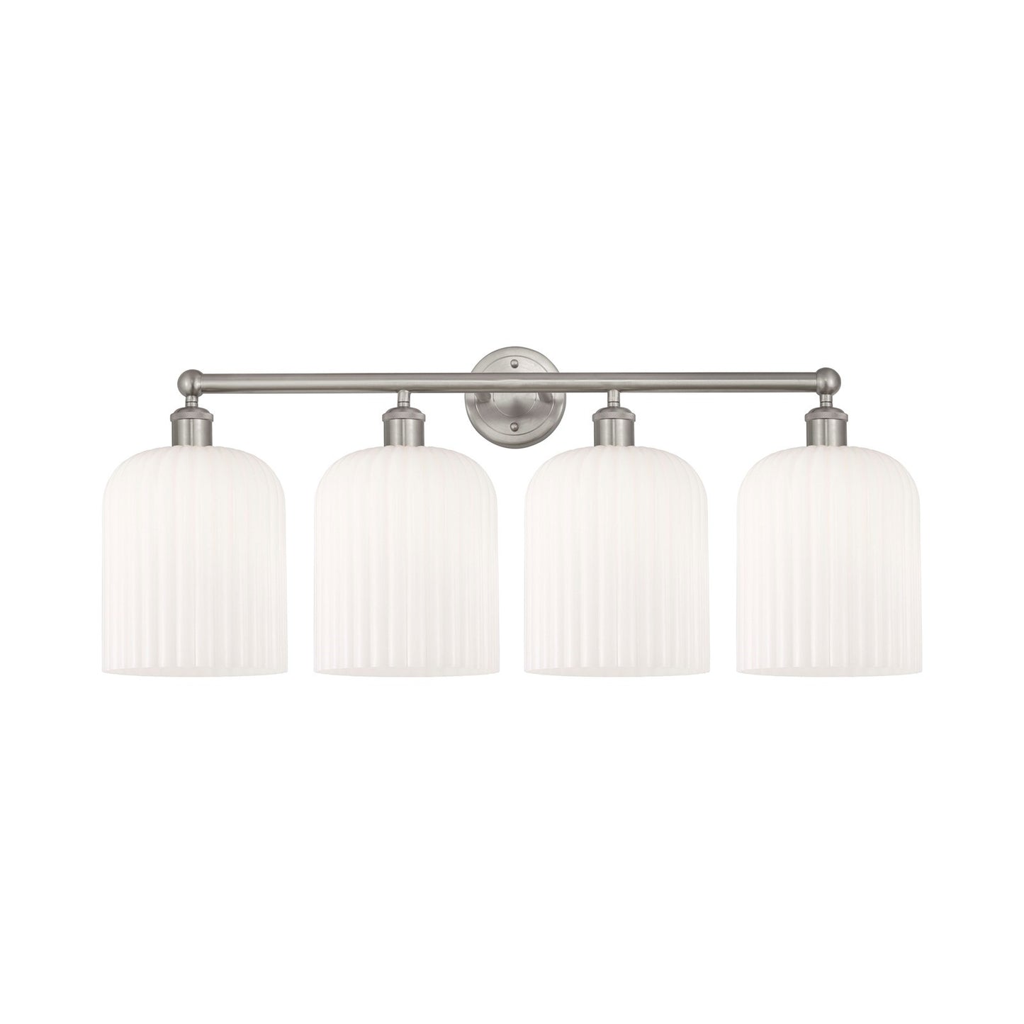 Innovations Bridal Veil 32in 4-Light Bath Vanity Light | Art Nouveau Brushed Satin Nickel and Gloss White Ribbed Glass | Model 616-4W-SN-G559-8GWH
