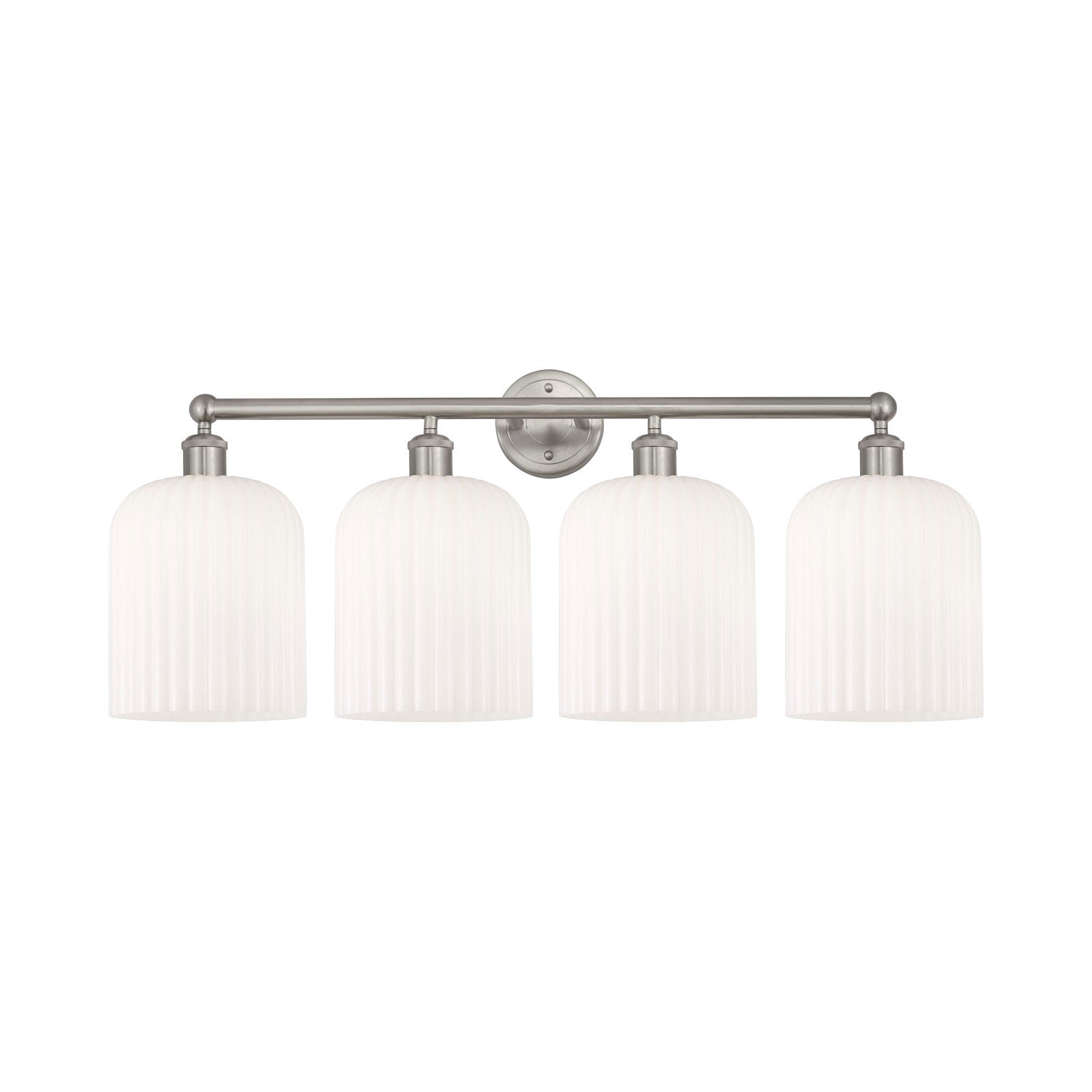 Innovations Bridal Veil 32in 4-Light Bath Vanity Light | Art Nouveau Brushed Satin Nickel and Gloss White Ribbed Glass | Model 616-4W-SN-G559-8GWH