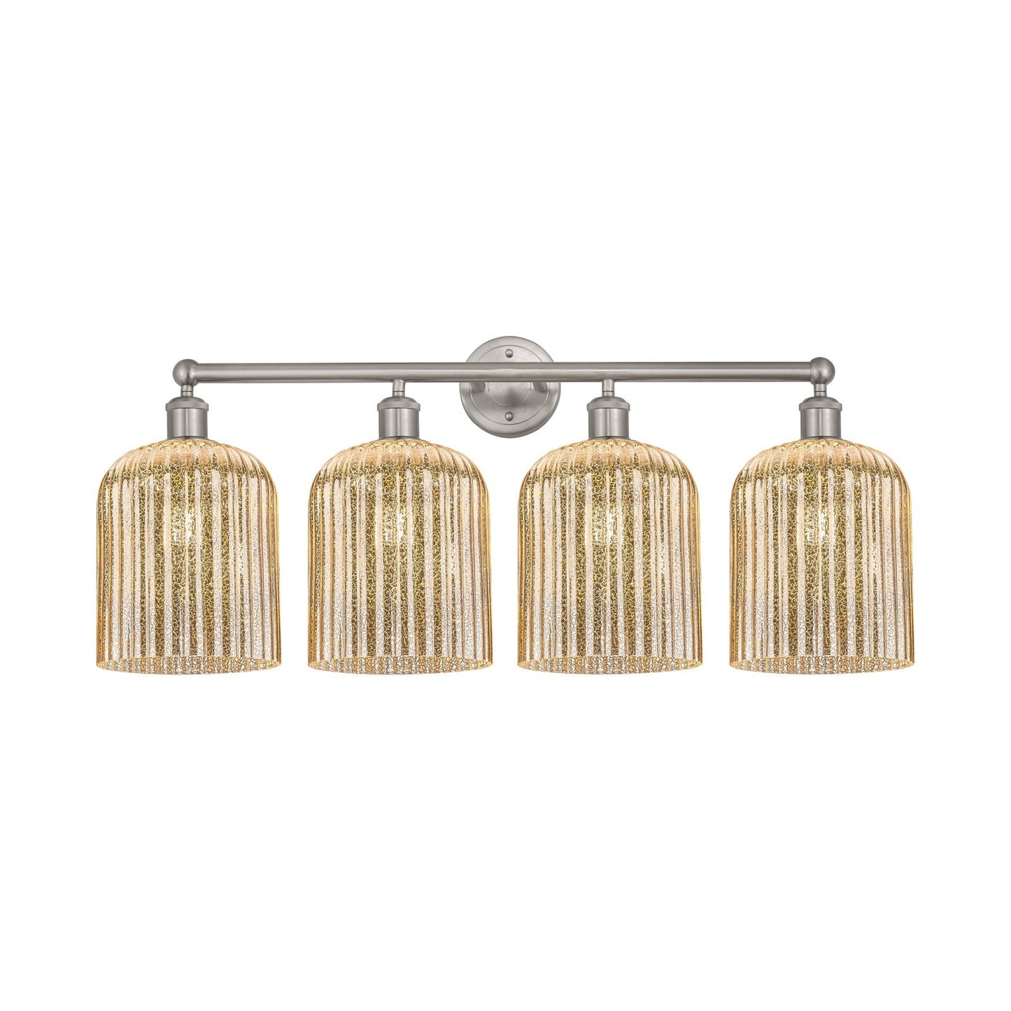 Innovations Bridal Veil 32in 4-Light Bath Vanity Light | Art Nouveau Brushed Satin Nickel and Mercury Ribbed Bell Glass | Model 616-4W-SN-G559-8ME