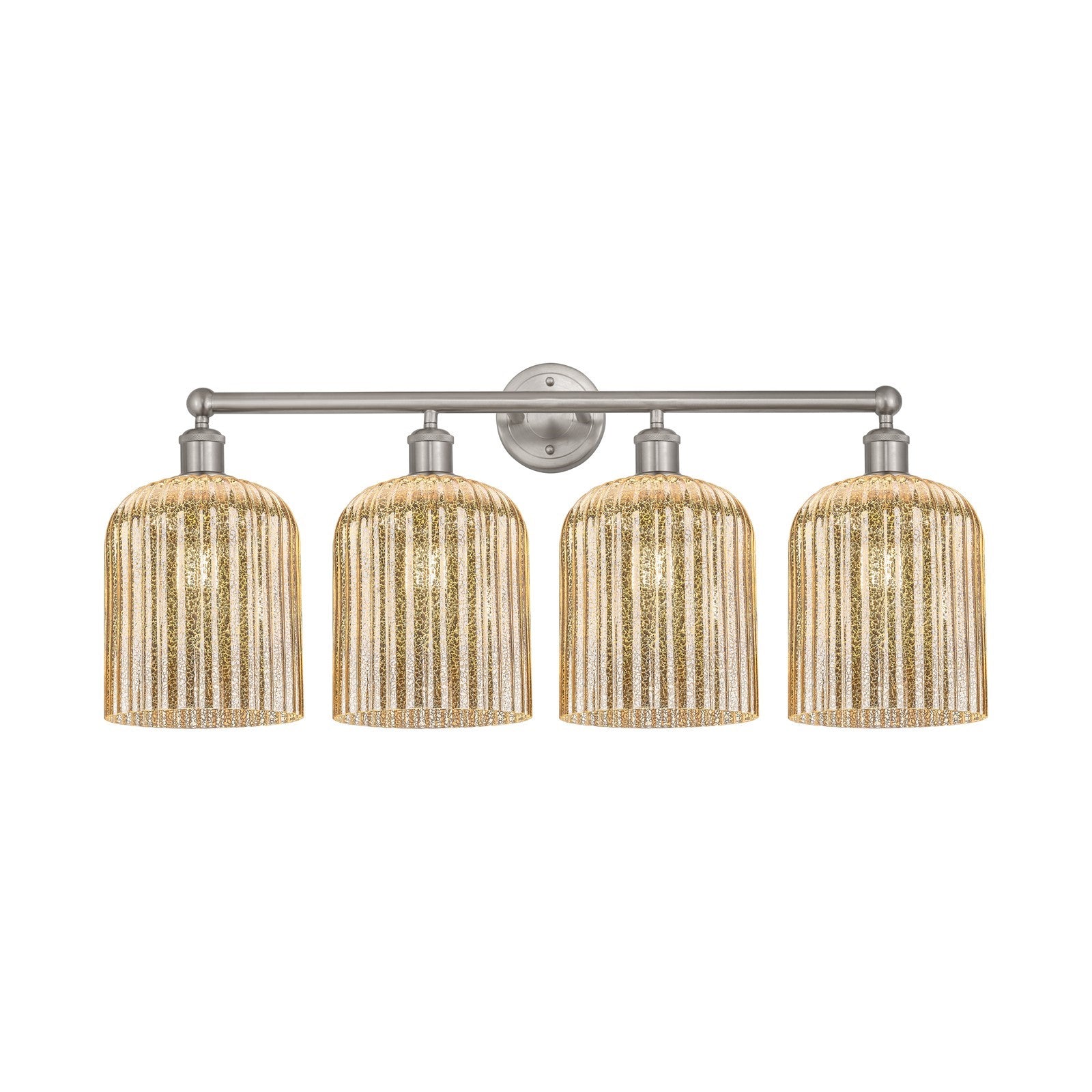 Innovations Bridal Veil 32in 4-Light Bath Vanity Light | Art Nouveau Brushed Satin Nickel and Mercury Ribbed Bell Glass | Model 616-4W-SN-G559-8ME