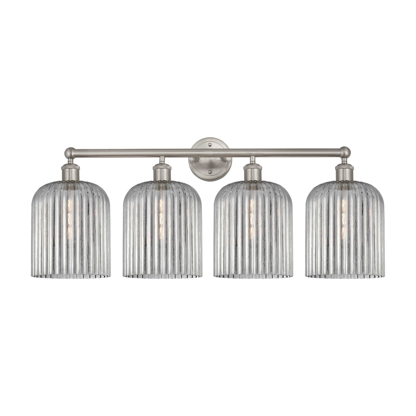 Innovations Bridal Veil 32in 4-Light Bath Vanity Light | Art Nouveau Brushed Satin Nickel and Light Smoke Ribbed Glass | Model 616-4W-SN-G559-8SM
