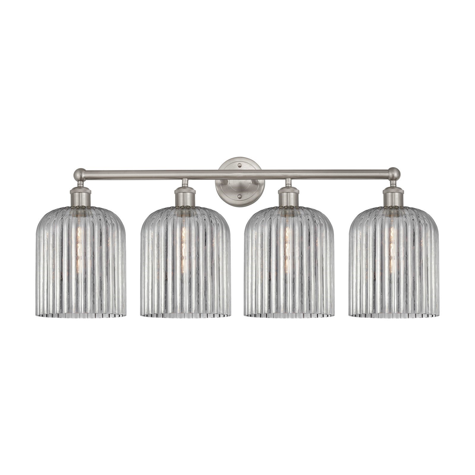 Innovations Bridal Veil 32in 4-Light Bath Vanity Light | Art Nouveau Brushed Satin Nickel and Light Smoke Ribbed Glass | Model 616-4W-SN-G559-8SM