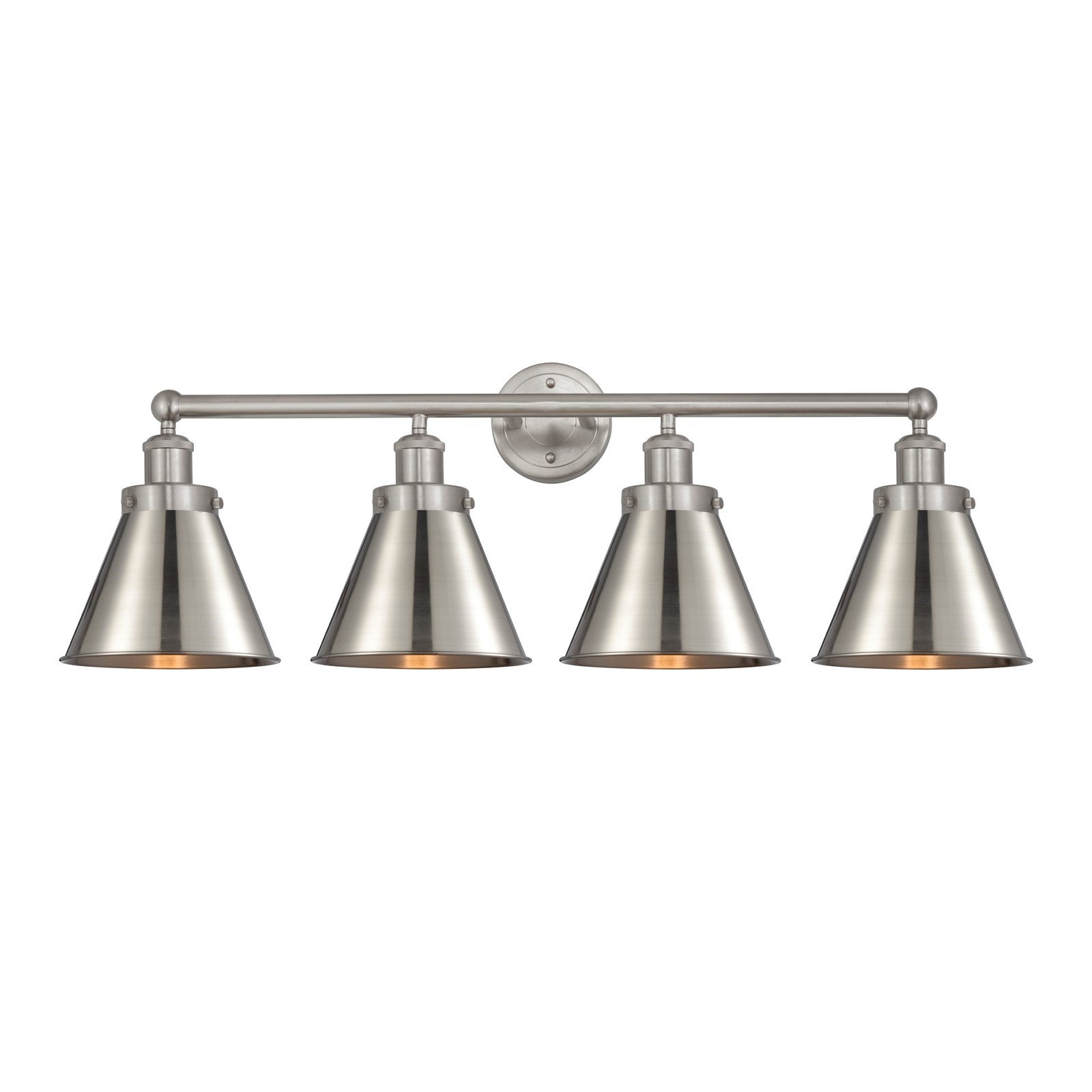 Innovations Appalachian 35in 4-Light Bath Vanity Light | Industrial Brushed Satin Nickel Steel and Cast Brass Metal Shade | Model 616-4W-SN-M13-SN