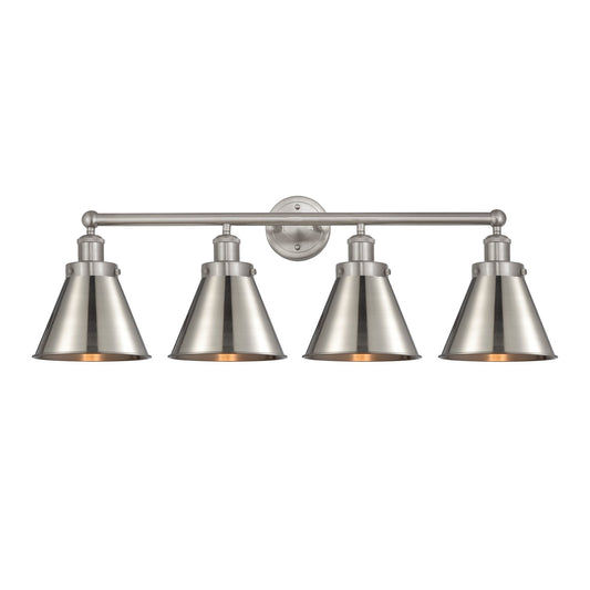 Innovations Appalachian 35in 4-Light Bath Vanity Light | Industrial Brushed Satin Nickel Steel and Cast Brass Metal Shade | Model 616-4W-SN-M13-SN