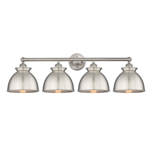 Innovations Adirondack 35in 4-Light Bath Vanity Light | Industrial Farmhouse Brushed Satin Nickel Steel and Metal Shade | Model 616-4W-SN-M14-SN